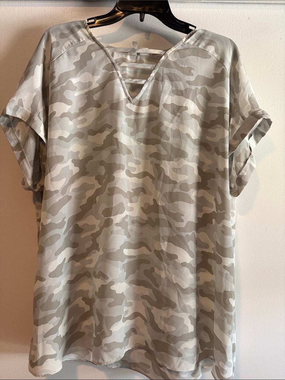 Cato Neutral Beige Camo Short-Sleeve V-Neck Tunic